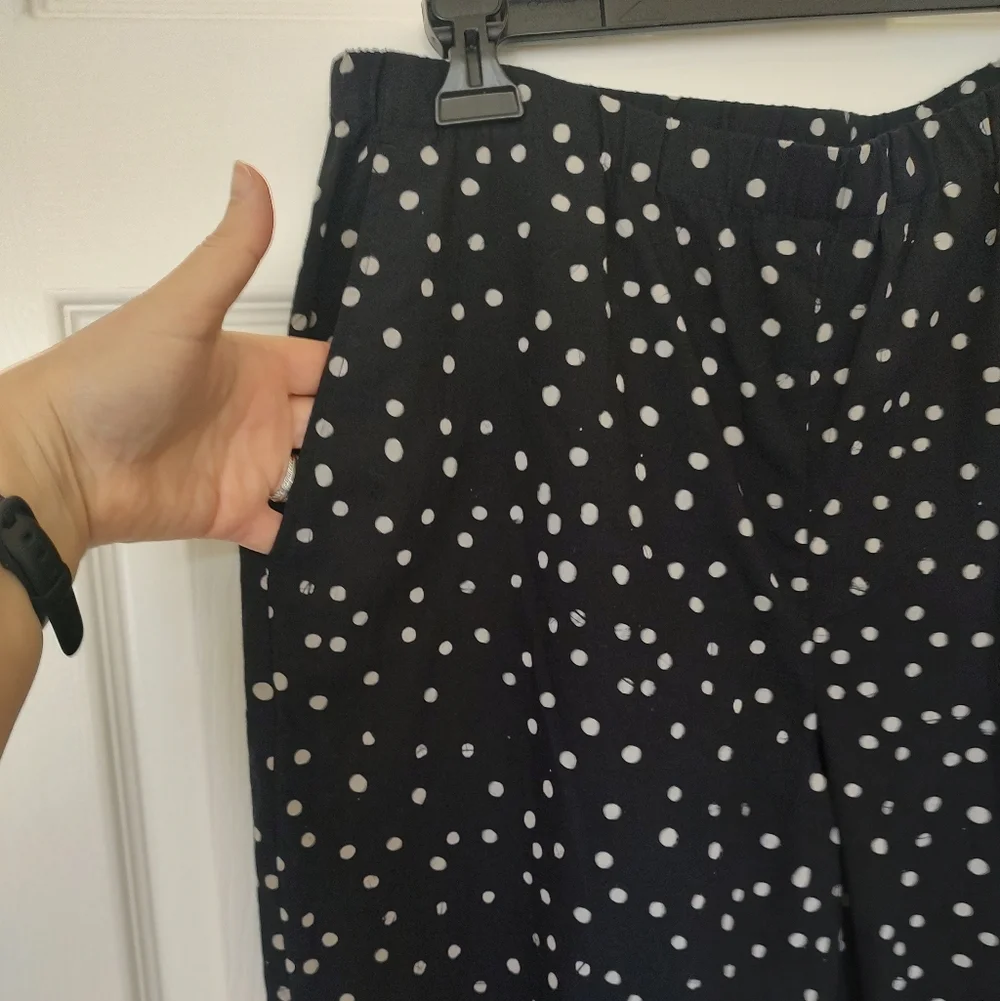 Eileen Fisher Organic Cotton Pull On Black Polka Dot Lightweight Cropped Pants M - Picture 3 of 11